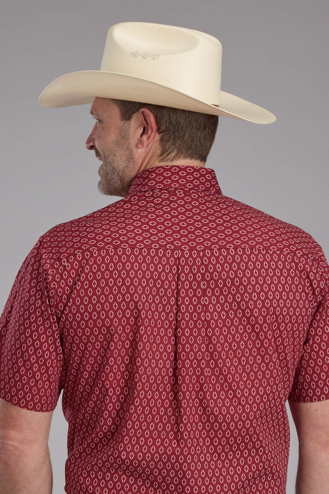 MENS GEO PRINT SHORT SLEEVE SNAP WESTERN SHIRT