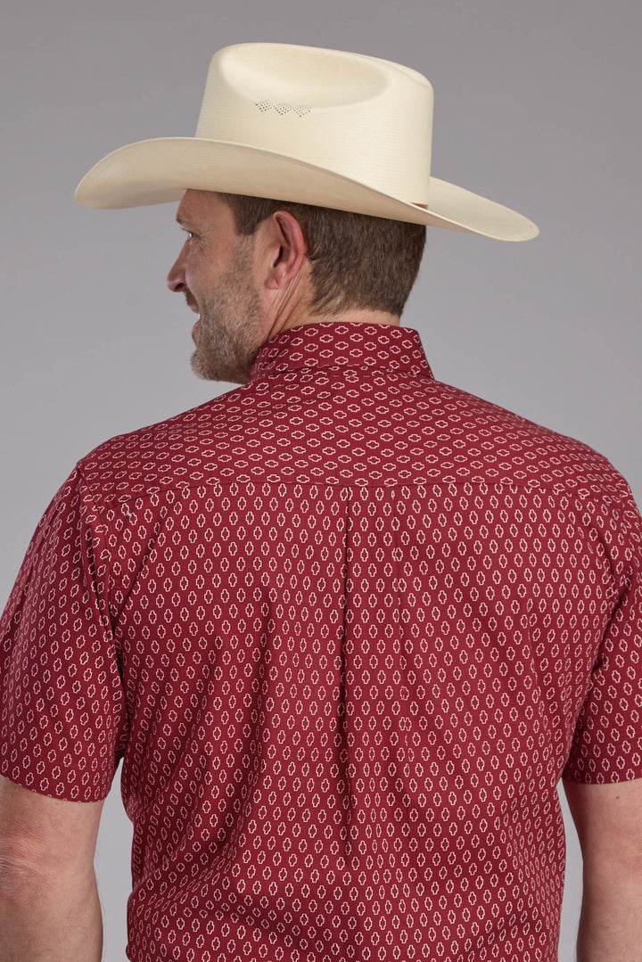 MENS GEO PRINT SHORT SLEEVE SNAP WESTERN SHIRT