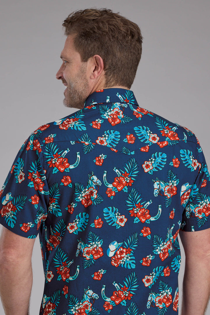MENS HAWAIIAN PRINT SHORT SLEEVE SNAP WESTERN SHIRT
