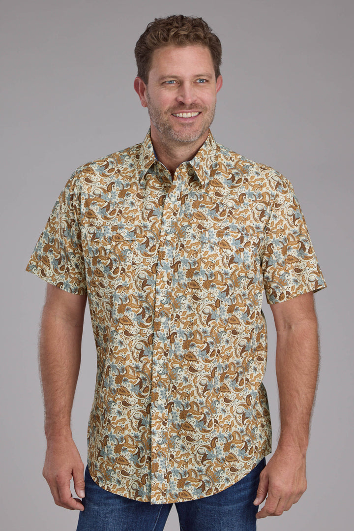 MENS SLADE PAISLEY PRINT SHORT SLEEVE SNAP WESTERN SHIRT