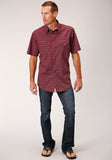 MENS SHORT SLEEVE SNAP TEXTURE DIAMOND PRINT WESTERN SHIRT