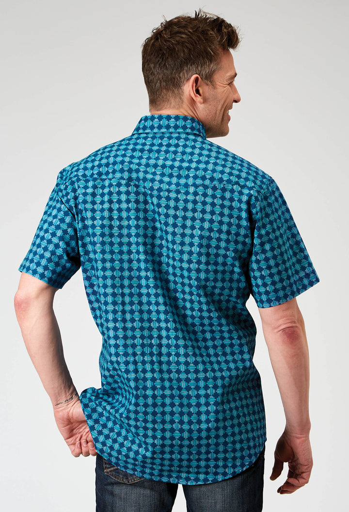 MENS SHORT SLEEVE SNAP SCRIBBLE PRINT WESTERN SHIRT