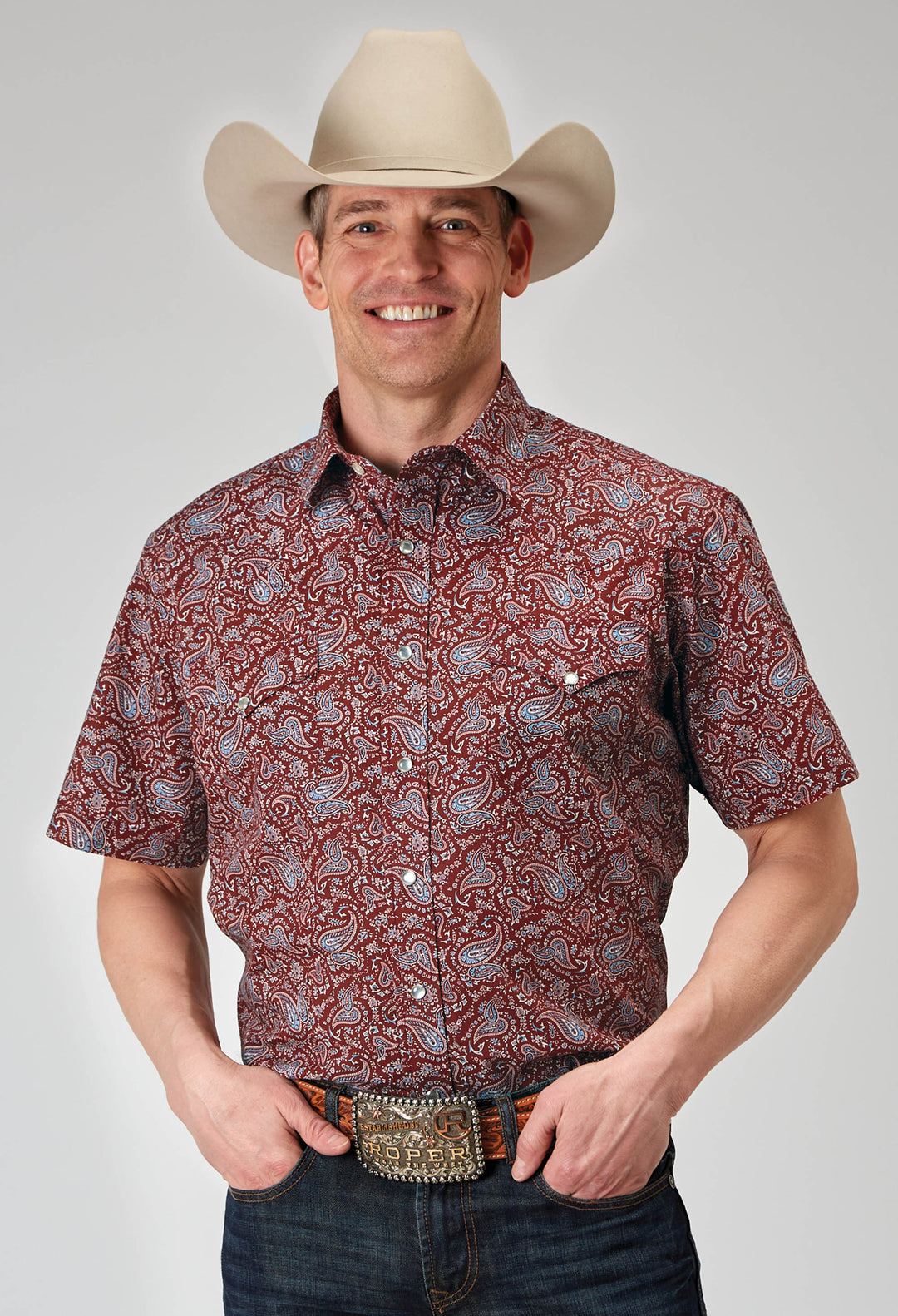 MENS SHORT SLEEVE SNAP VINTAGE PAISLEY PRINT WESTERN SHIRT