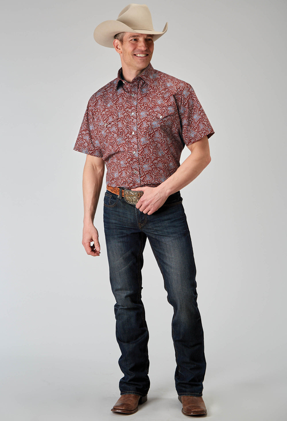 MENS SHORT SLEEVE SNAP VINTAGE PAISLEY PRINT WESTERN SHIRT