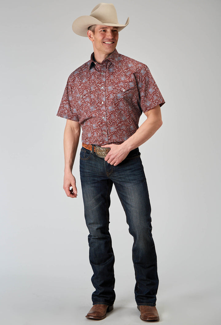 MENS SHORT SLEEVE SNAP VINTAGE PAISLEY PRINT WESTERN SHIRT
