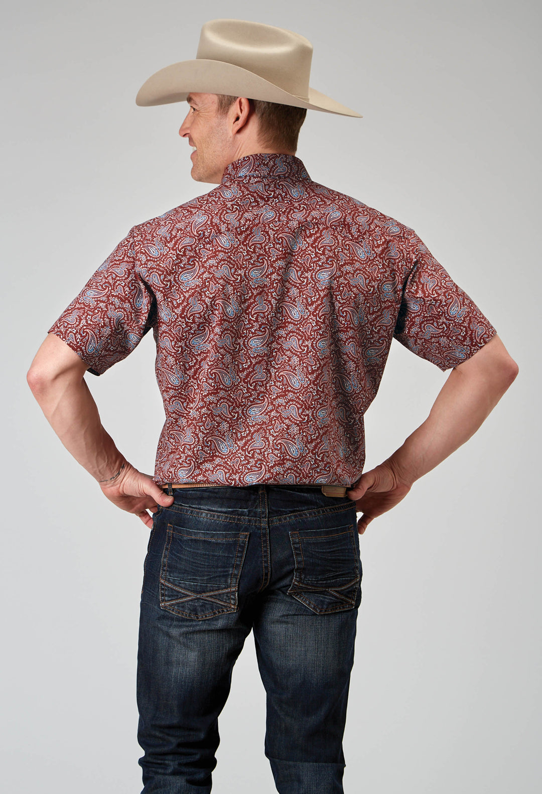 MENS SHORT SLEEVE SNAP VINTAGE PAISLEY PRINT WESTERN SHIRT