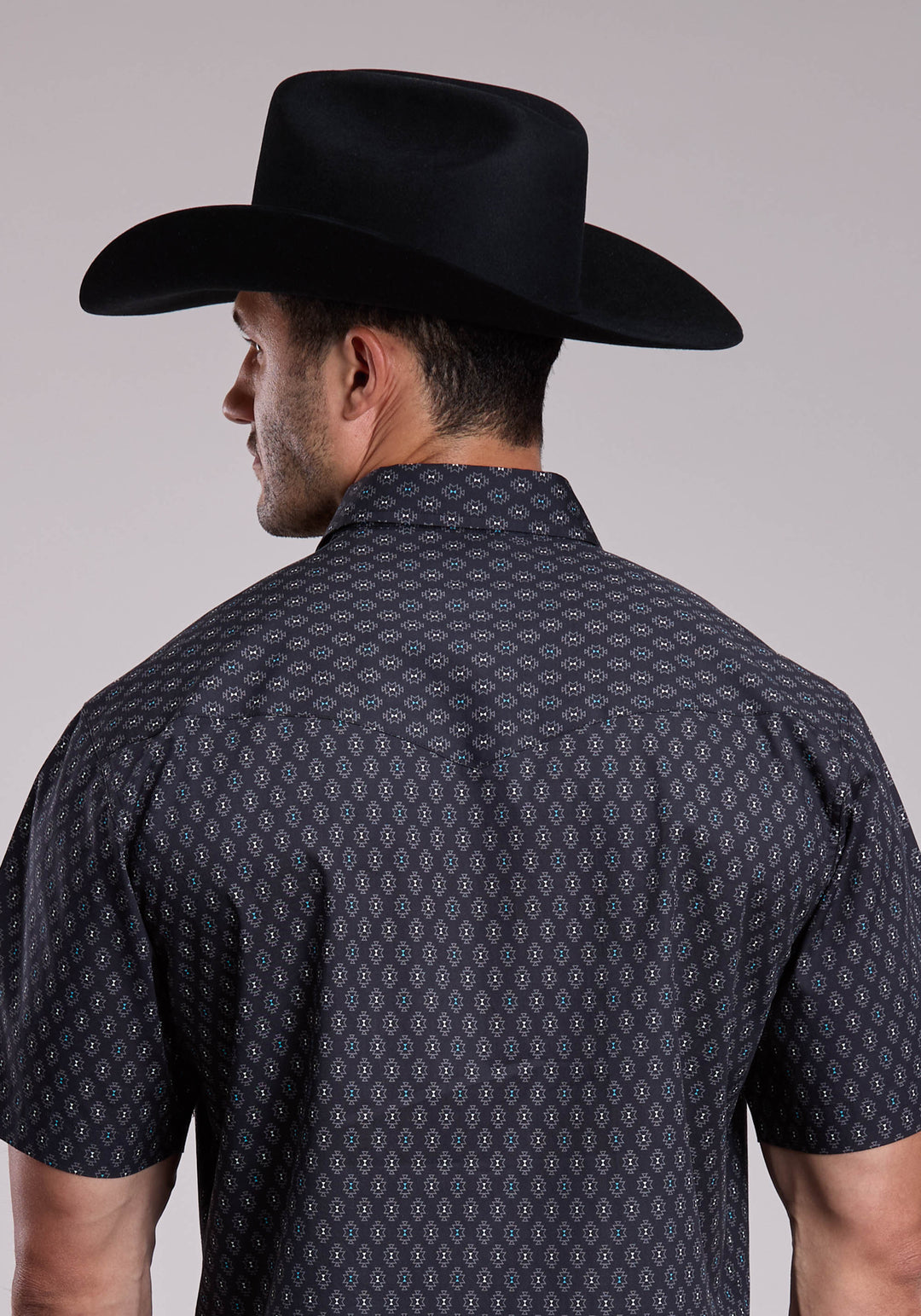 MENS ROPER GREY  TURQUOISE AZTEC PRINT SHORT SLEEVE SNAP SHIRT