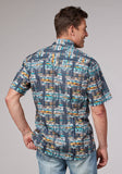 MENS SHORT SLEEVE SNAP DISTRESSED TROPICAL PRINT WESTERN SHIRT