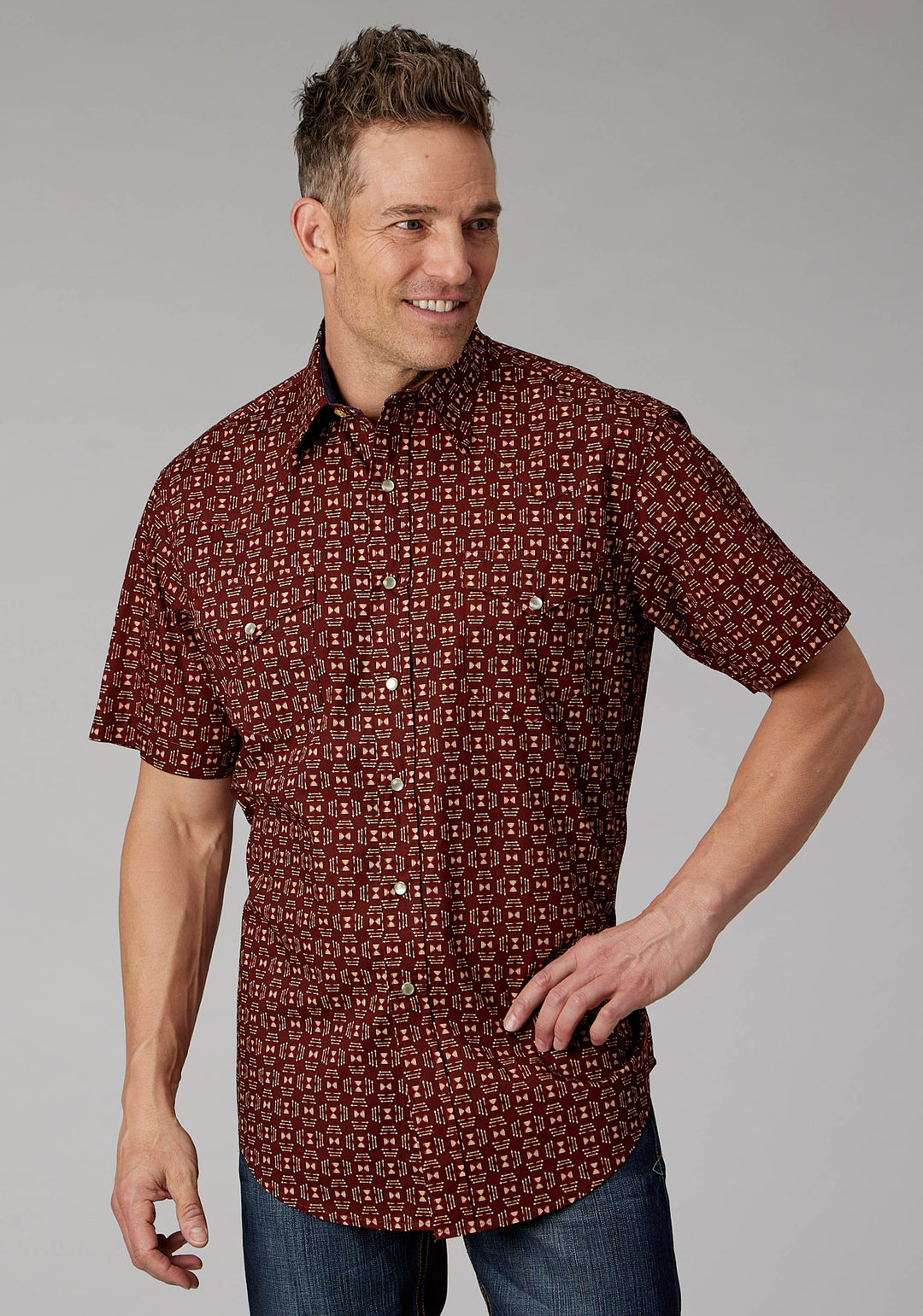 MENS IKAT ARROWS SHORT SLEEVE SNAP WESTERN SHIRT