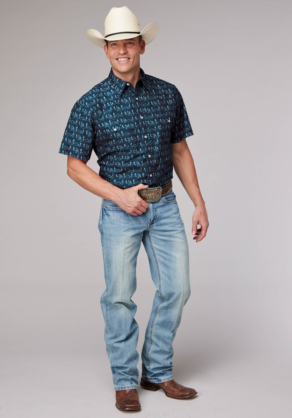 MENS DESERT STRIPE PRINT SHORT SLEEVE SNAP WESTERN SHIRT