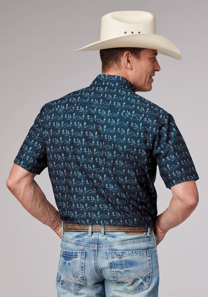 MENS DESERT STRIPE PRINT SHORT SLEEVE SNAP WESTERN SHIRT