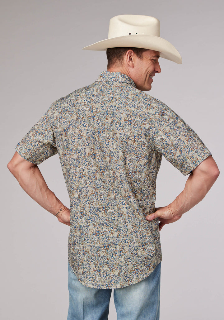 MENS SKETCHY PAISLEY PRINT SHORT SLEEVE SNAP WESTERN SHIRT