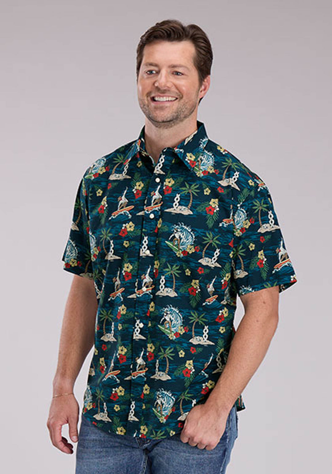 MENS PANLOLOS PRINT SHORT SLEEVE SNAP WESTERN SHIRT