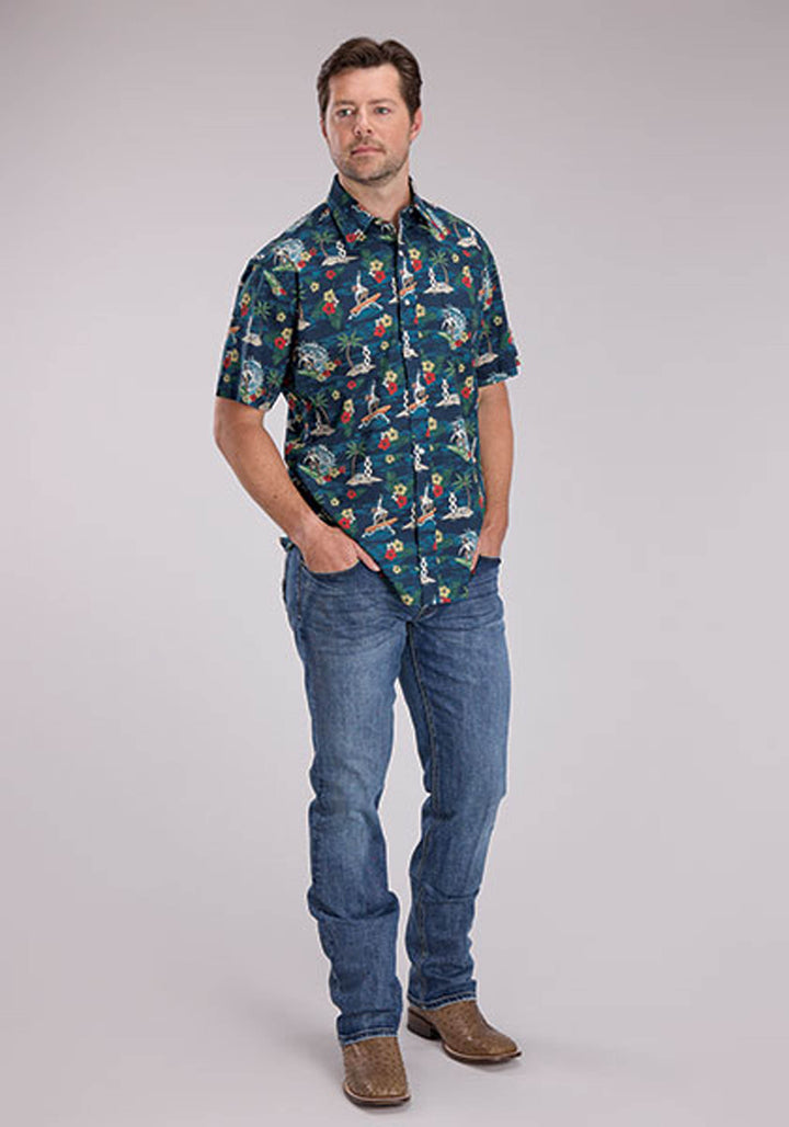 MENS PANLOLOS PRINT SHORT SLEEVE SNAP WESTERN SHIRT