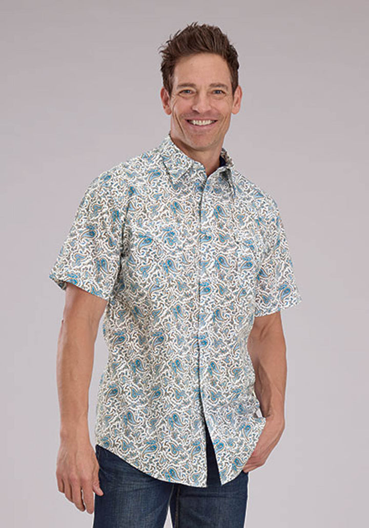 MENS VINTAGE PAISLEY PRINT SHORT SLEEVE SNAP WESTERN SHIRT