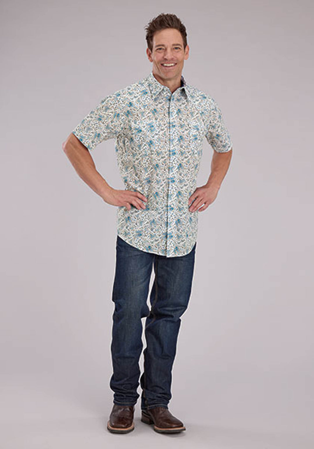 MENS VINTAGE PAISLEY PRINT SHORT SLEEVE SNAP WESTERN SHIRT