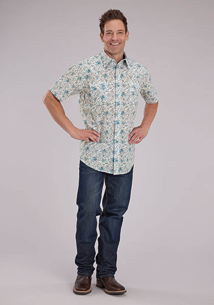 MENS VINTAGE PAISLEY PRINT SHORT SLEEVE SNAP WESTERN SHIRT