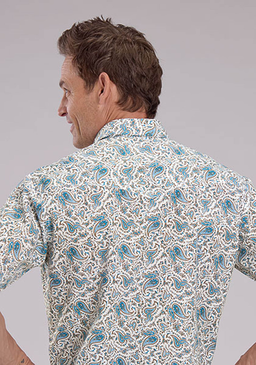 MENS VINTAGE PAISLEY PRINT SHORT SLEEVE SNAP WESTERN SHIRT