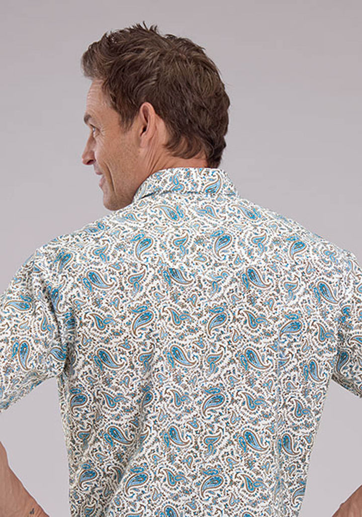 MENS VINTAGE PAISLEY PRINT SHORT SLEEVE SNAP WESTERN SHIRT