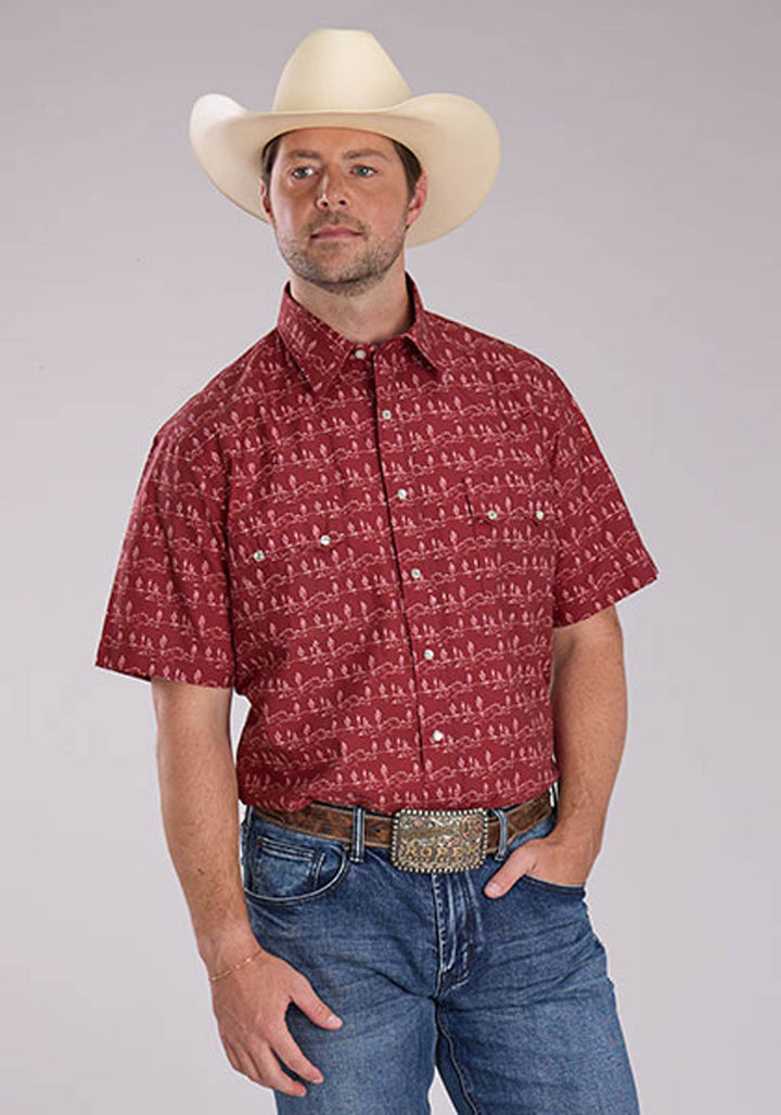 MENS DESERT STRIPE PRINT SHORT SLEEVE SNAP WESTERN SHIRT