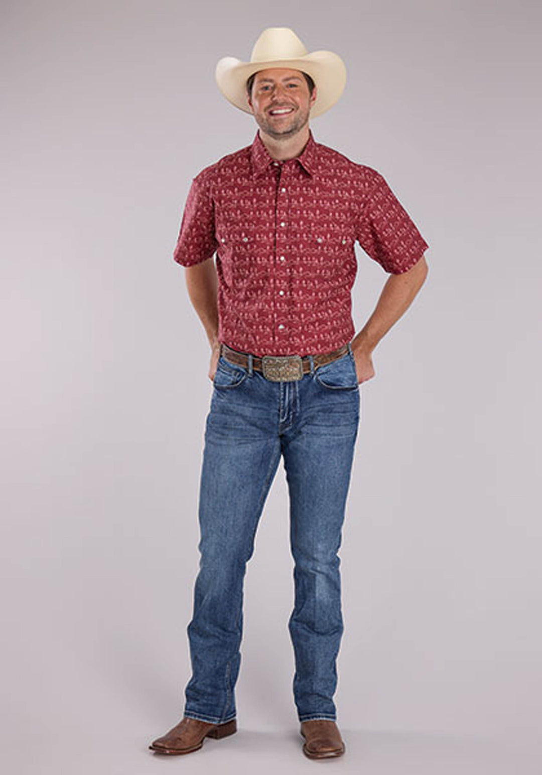 MENS DESERT STRIPE PRINT SHORT SLEEVE SNAP WESTERN SHIRT