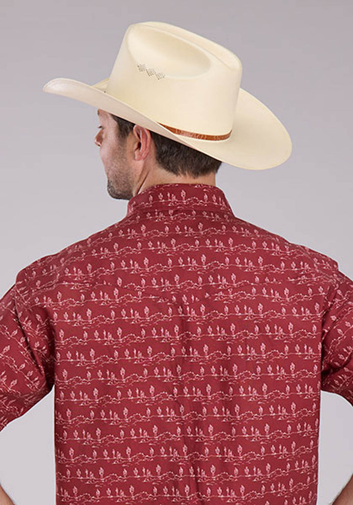 MENS DESERT STRIPE PRINT SHORT SLEEVE SNAP WESTERN SHIRT