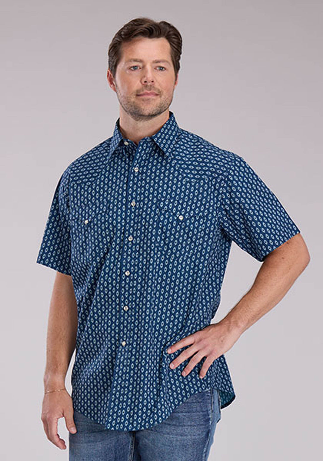 MENS SHORT SLEEVE SNAP DRYBRUSH DIAMONDS WESTERN SHIRT