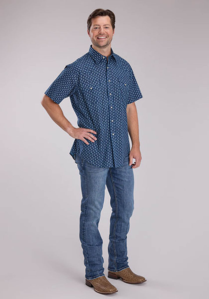 MENS SHORT SLEEVE SNAP DRYBRUSH DIAMONDS WESTERN SHIRT