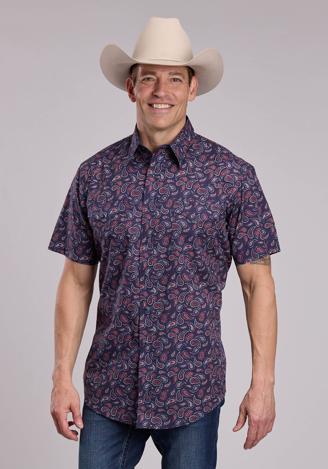 MENS ROPER PAISLEY STAMPS SHORT SLEEVE SNAP SHIRT