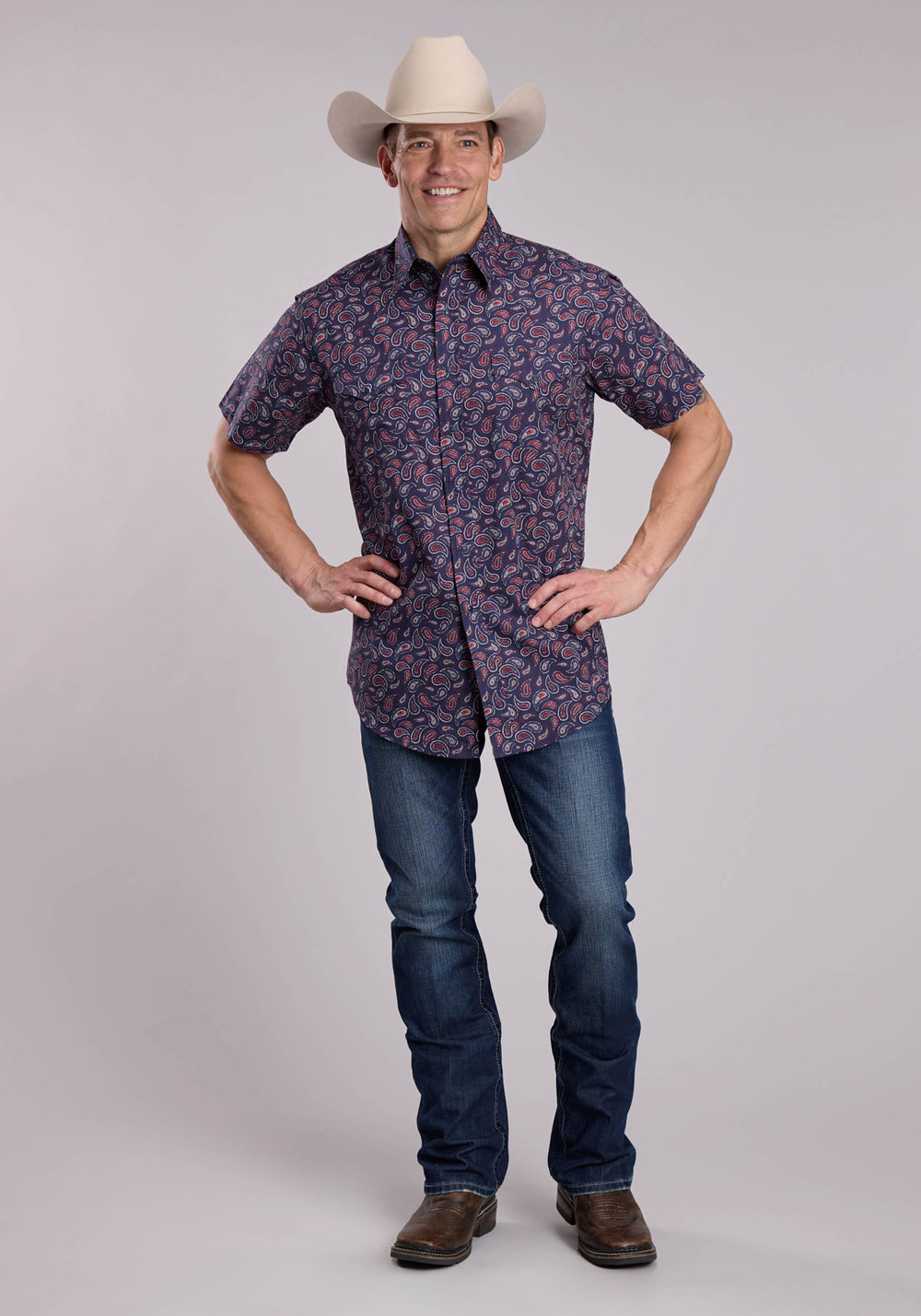 MENS ROPER PAISLEY STAMPS SHORT SLEEVE SNAP SHIRT
