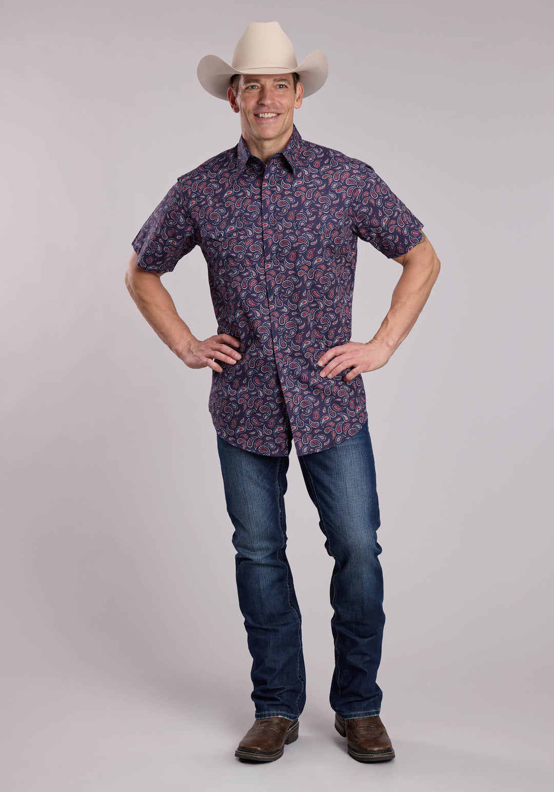 MENS ROPER PAISLEY STAMPS SHORT SLEEVE SNAP SHIRT
