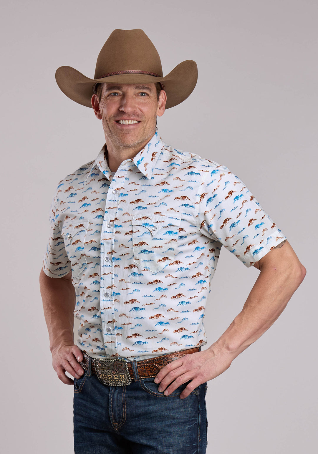 MENS ROPER MESAS PRINT SHORT SLEEVE SNAP SHIRT
