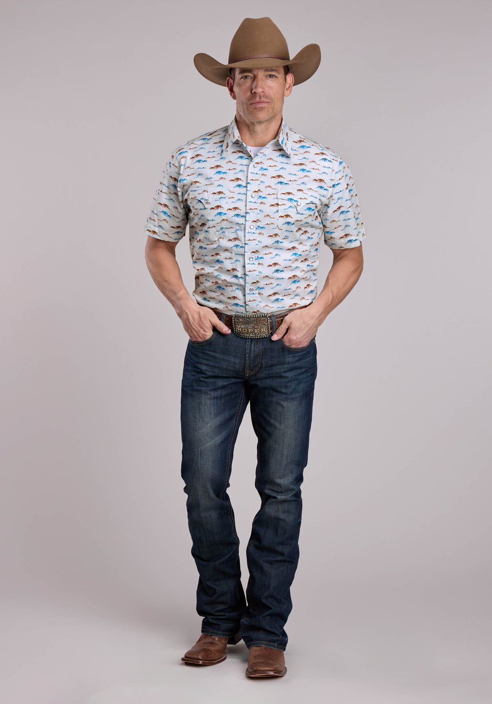 MENS ROPER MESAS PRINT SHORT SLEEVE SNAP SHIRT