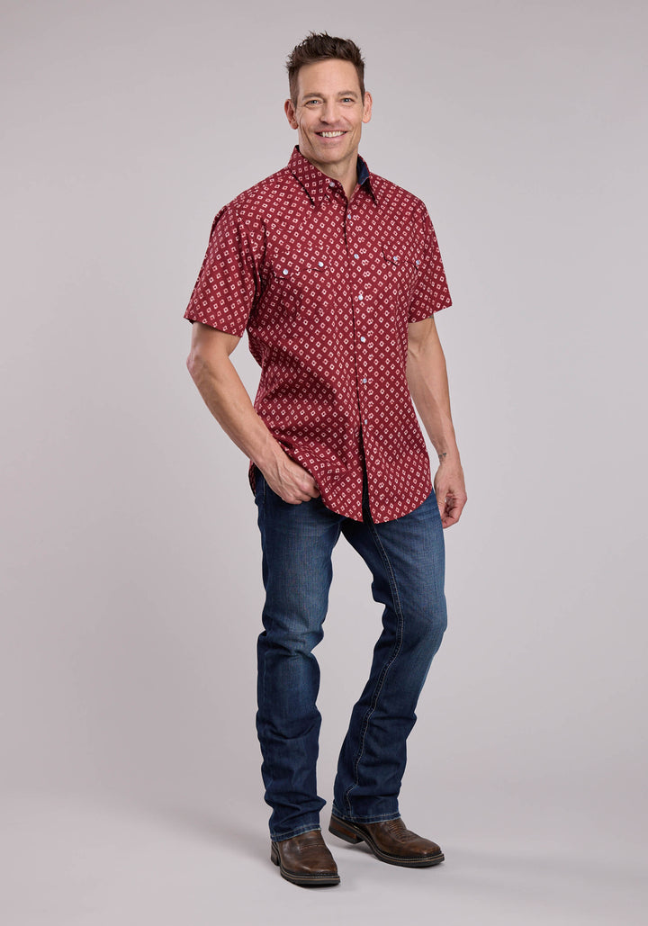 MENS ROPER DISTRESSED AZTEC TILE PRINT WESTERN SNAP SHIRT