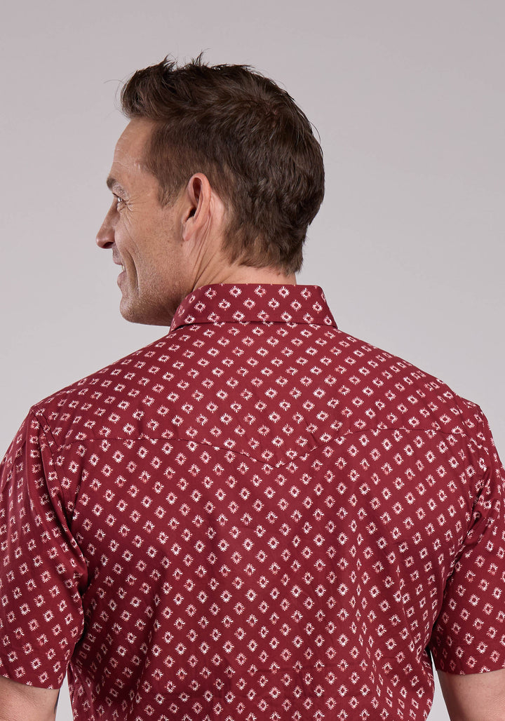 MENS ROPER DISTRESSED AZTEC TILE PRINT WESTERN SNAP SHIRT