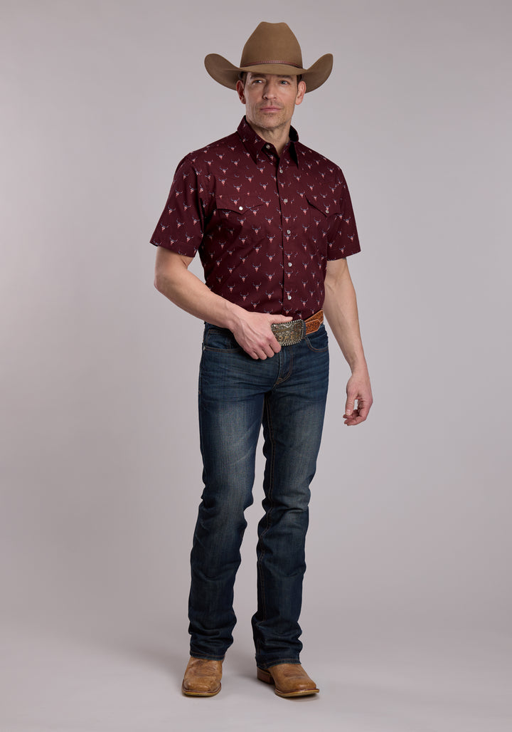 MENS ROPER SKULL PRINT SHORT SLEEVE SNAP SHIRT