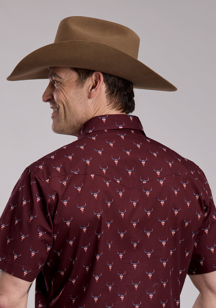 MENS ROPER SKULL PRINT SHORT SLEEVE SNAP SHIRT