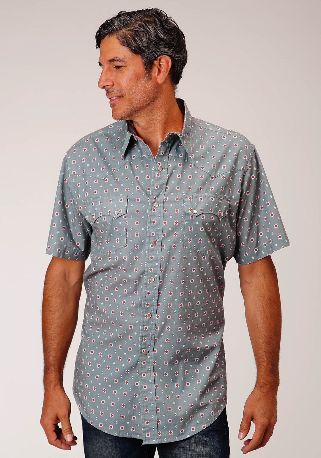 MENS SHORT SLEEVE SNAP VINTAGE FOULARD WESTERN SHIRT
