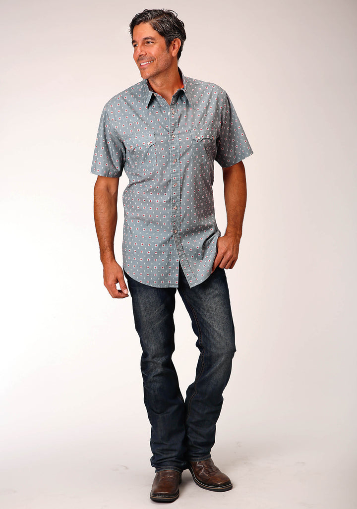 MENS SHORT SLEEVE SNAP VINTAGE FOULARD WESTERN SHIRT