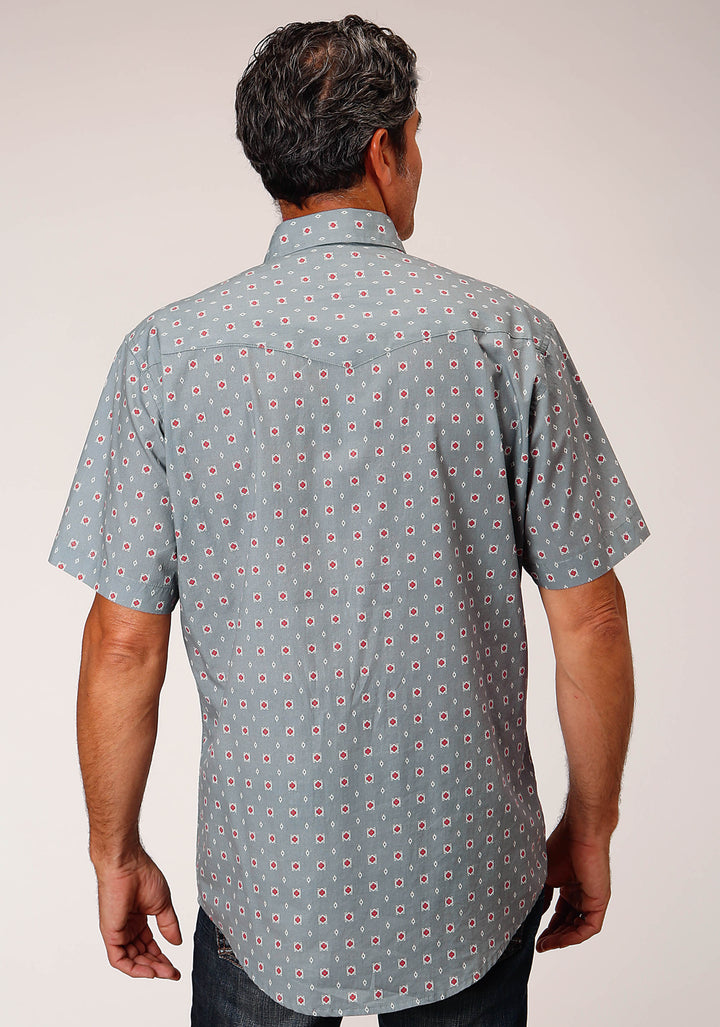 MENS SHORT SLEEVE SNAP VINTAGE FOULARD WESTERN SHIRT
