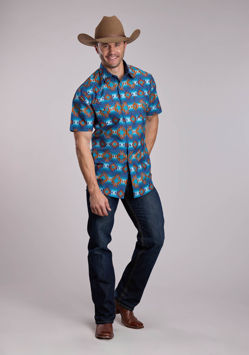 MENS ROPER SERAPE AZTECS STRIPE SHORT SLEEVE SNAP SHIRT