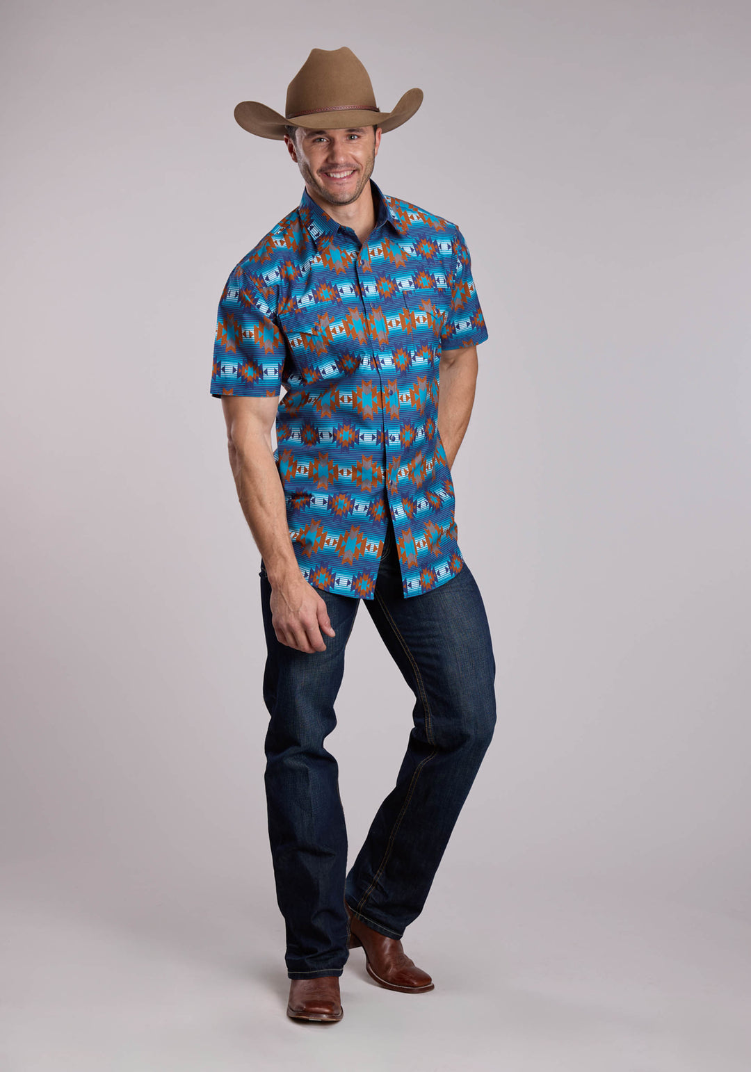MENS ROPER SERAPE AZTECS STRIPE SHORT SLEEVE SNAP SHIRT