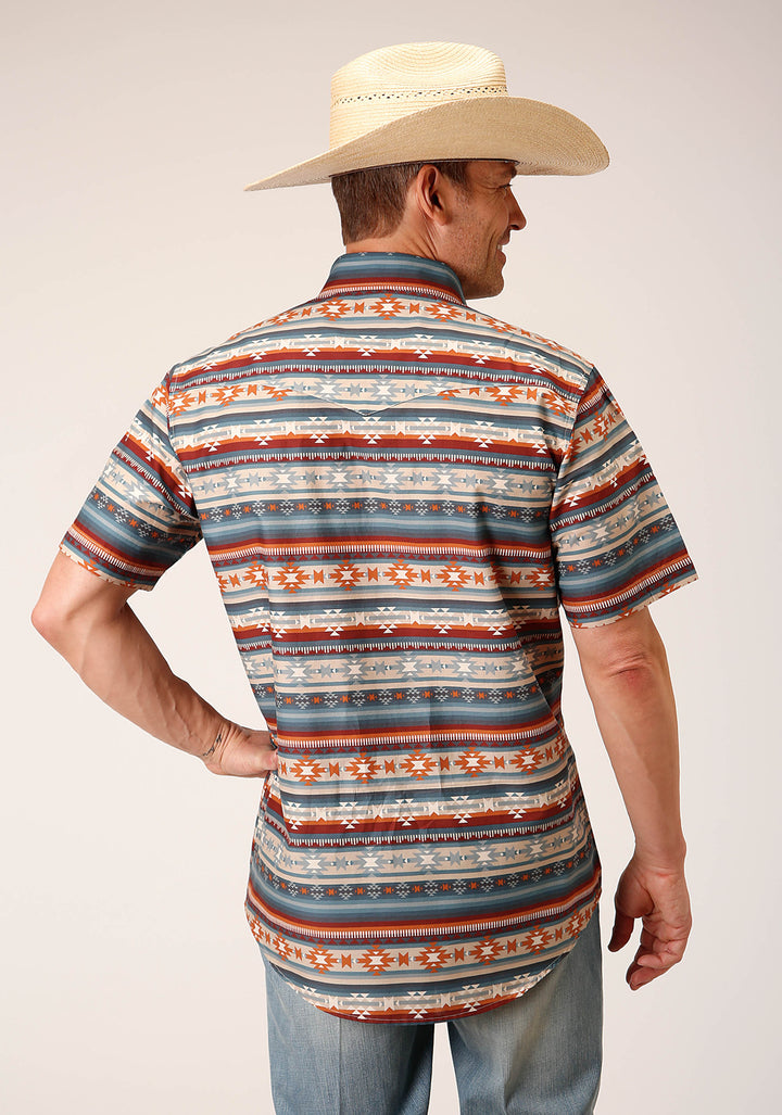 MENS SHORT SLEEVE SNAP SANDSTONE AZTEC PRINT WESTERN SHIRT