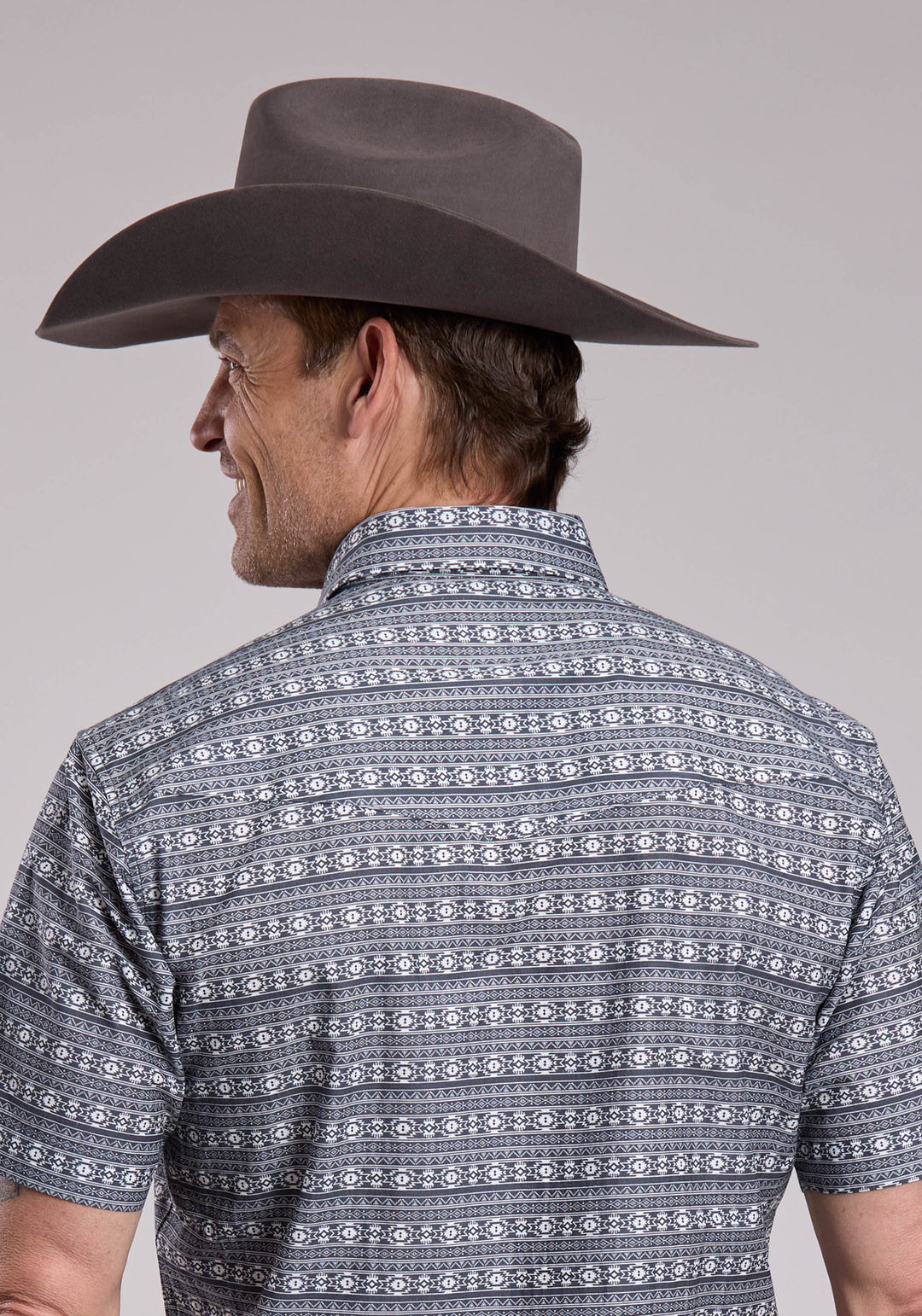 MENS ROPER HORIZONTAL AZTEC BLANKET PRINT SHORT SLEEVE SNAP SHIRT