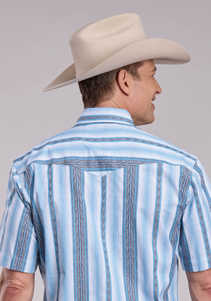MENS ROPER YARN DYE STRIPE SHORT SLEEVE SNAP SHIRT