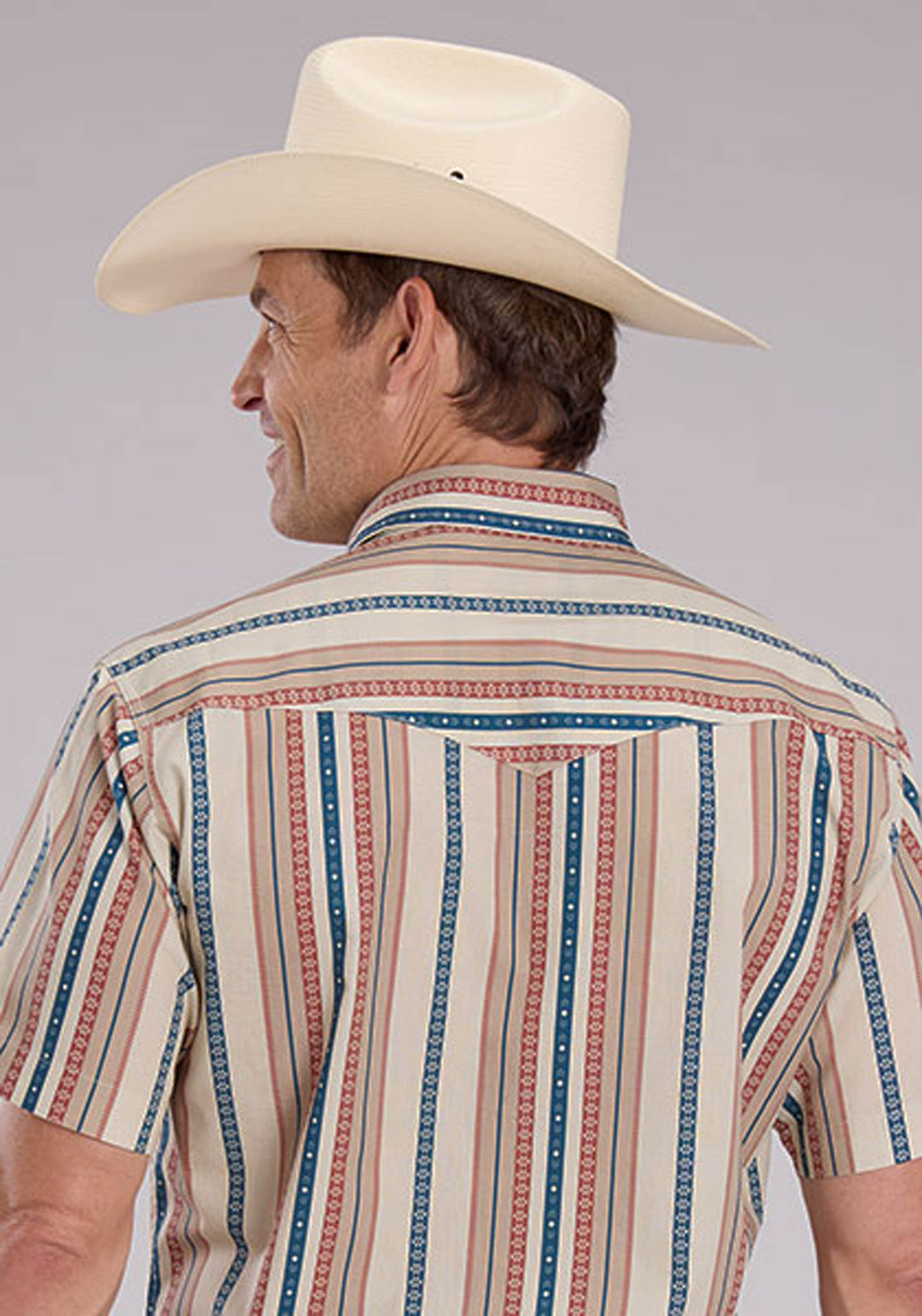 MENS SHORT SLEEVE SNAP SOUTHWEST VERTICAL STRIPE WESTERN SHIRT