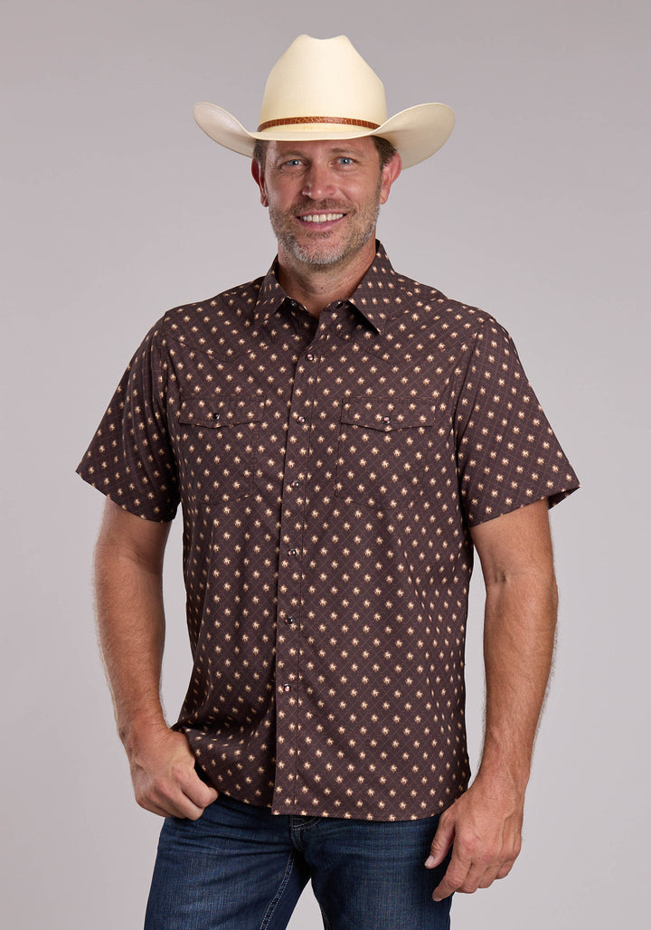 MENS ROPER WESTERN ARGYLE PRINT SHORT SLEEVE SNAP SHIRT