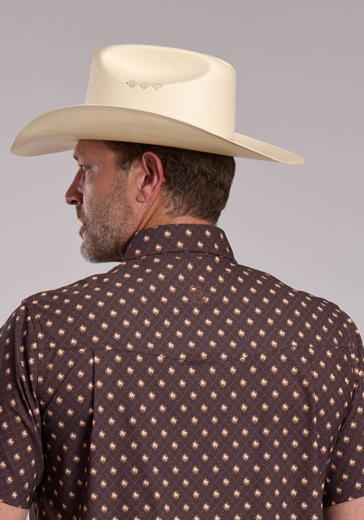 MENS ROPER WESTERN ARGYLE PRINT SHORT SLEEVE SNAP SHIRT