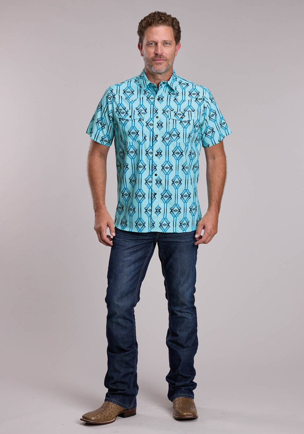 MENS ROPER SERAPE PRINT SHORT SLEEVE SNAP SHIRT
