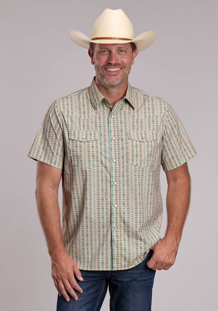 MENS ROPER VERTICAL AZTEC PRINT SHORT SLEEVE SNAP SHIRT